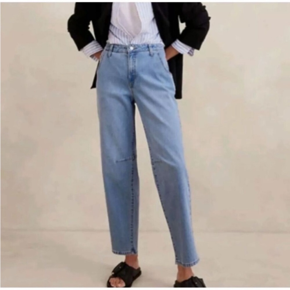 Banana Republic Factory Mid Rise Barrel Jeans Light Wash Stretch Cotton 2024-27